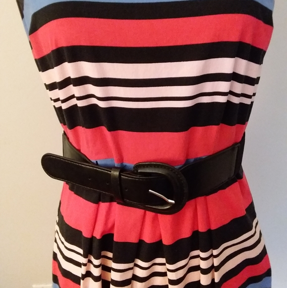 Venus Multi Color Stripe Dress w/Wide Black Belt - Picture 3 of 9